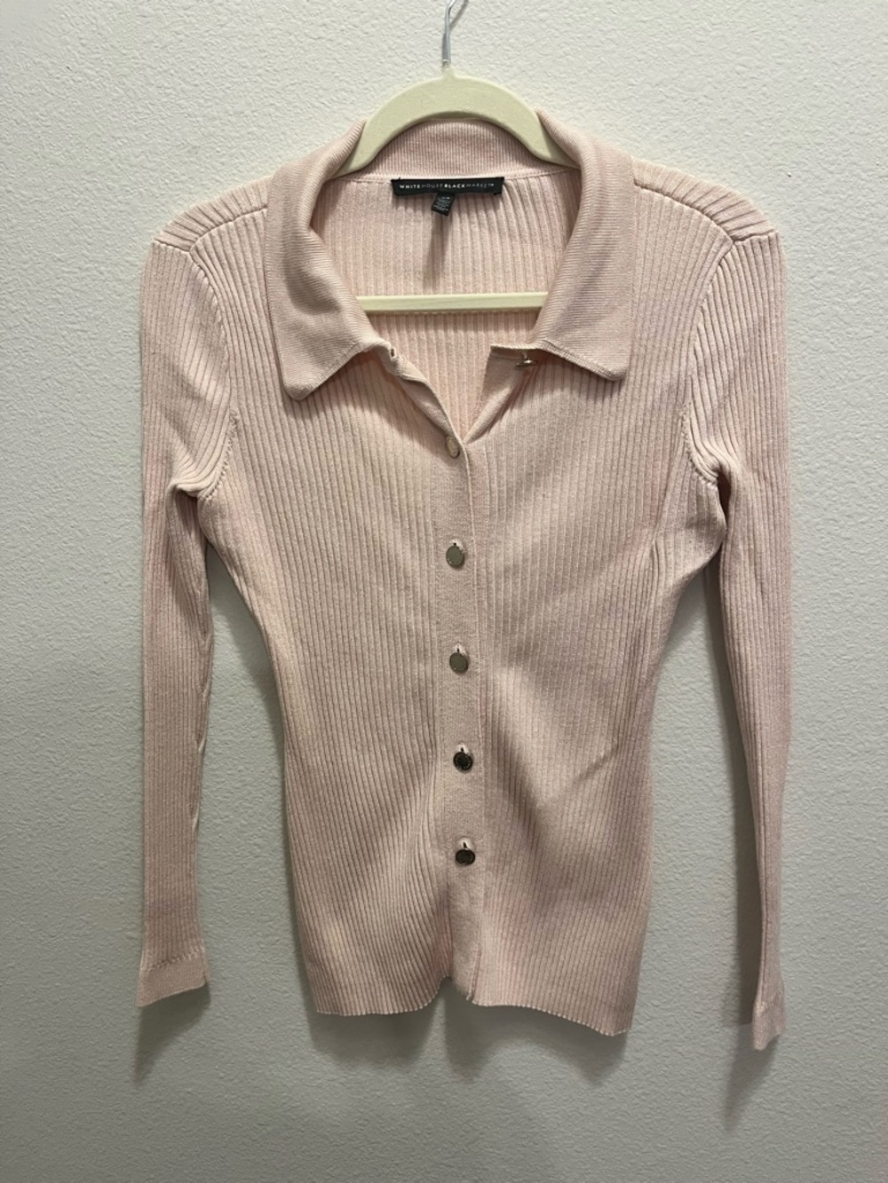 WHBM Blush Pink Ribbed Button-Up Cardigan - Picture 4 of 4